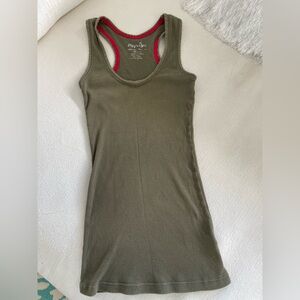 Papaya Olive Green Racerback Tank with Red Trim